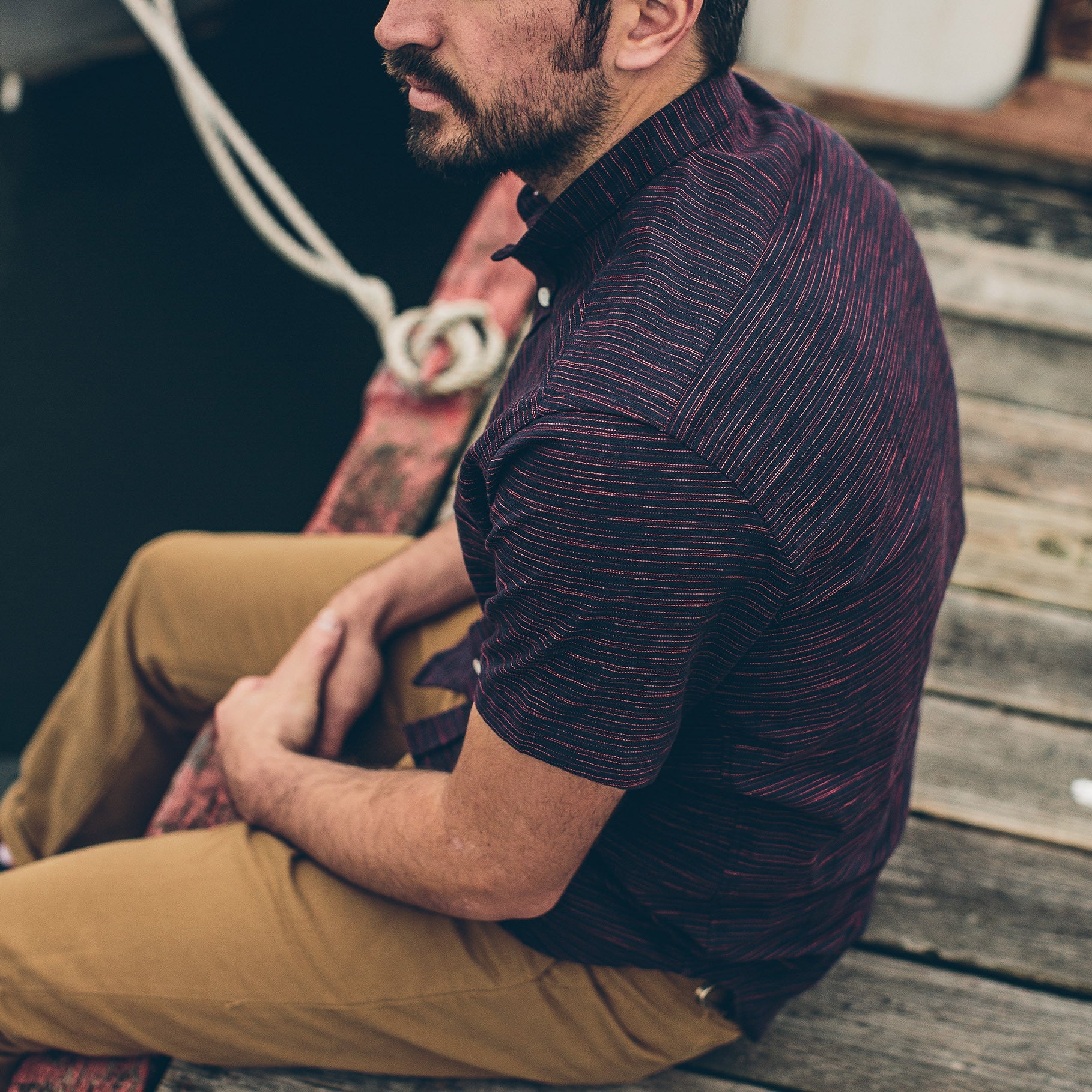 The Bandit in Navy & Red Slub Stripe