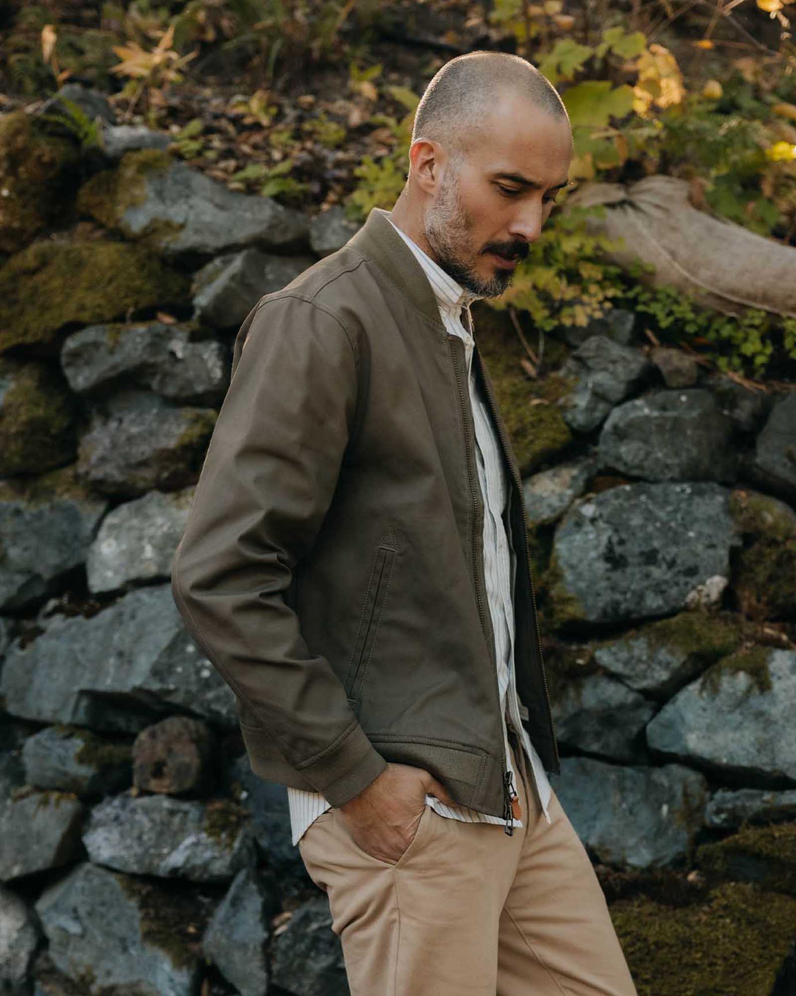 The Bomber Jacket in Fatigue Olive Dry Wax