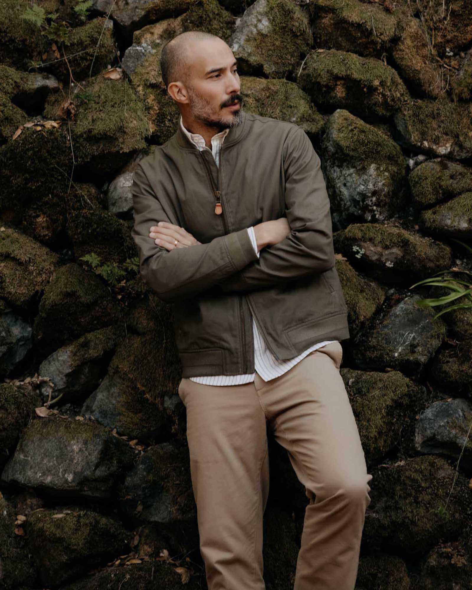 The Bomber Jacket in Fatigue Olive Dry Wax