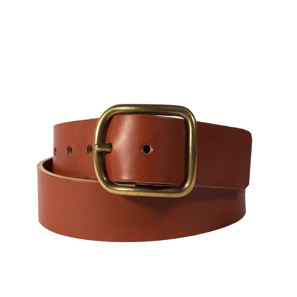 Cognac Brass Buckle Belt - 1.5