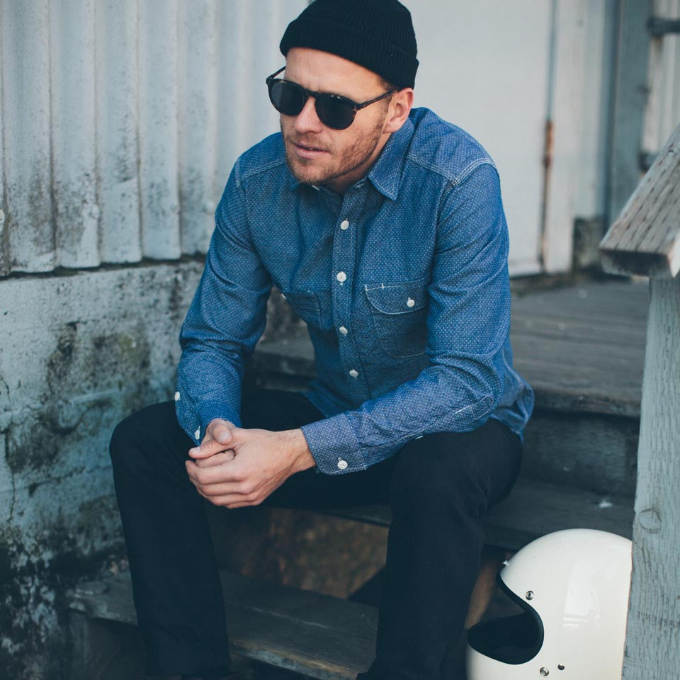 Indigo Jacquard Dot Utility Shirt