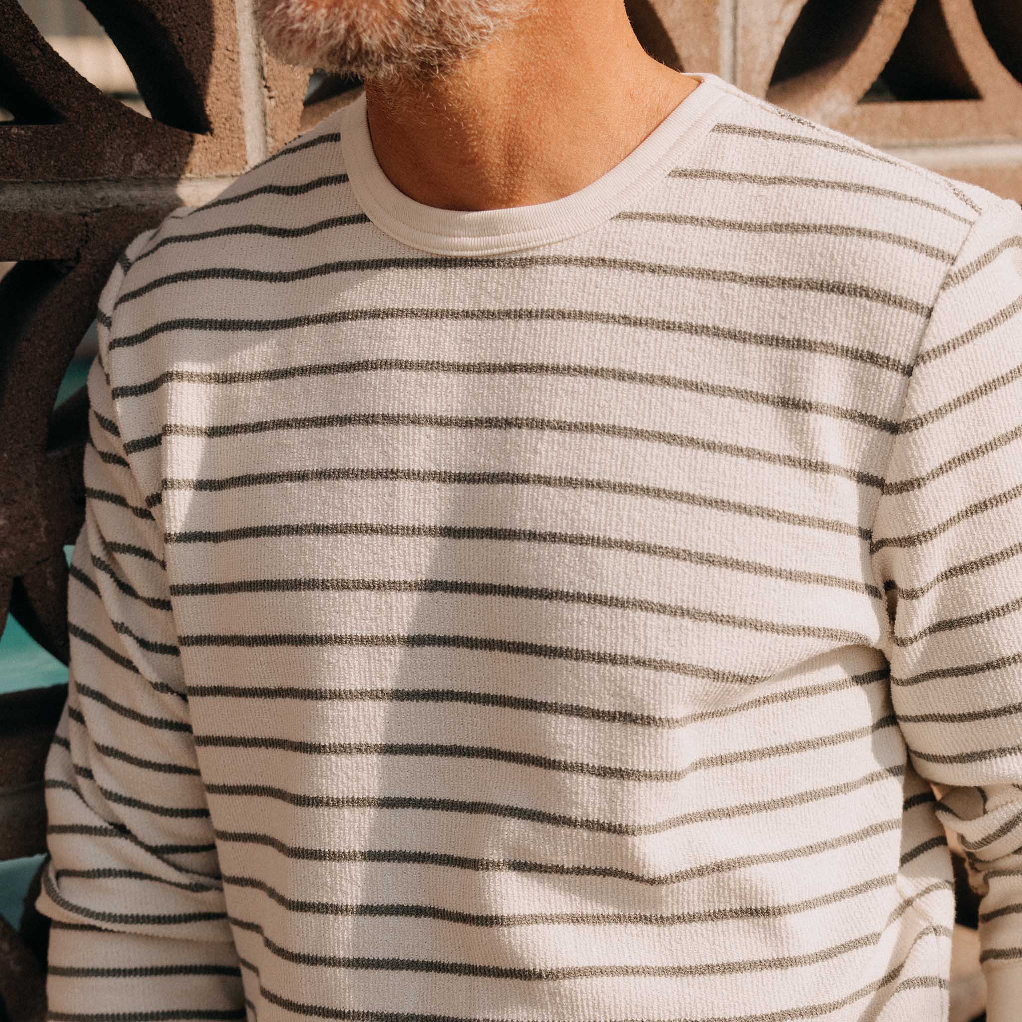 The Adams Crew in Cilantro Stripe Reverse Terry