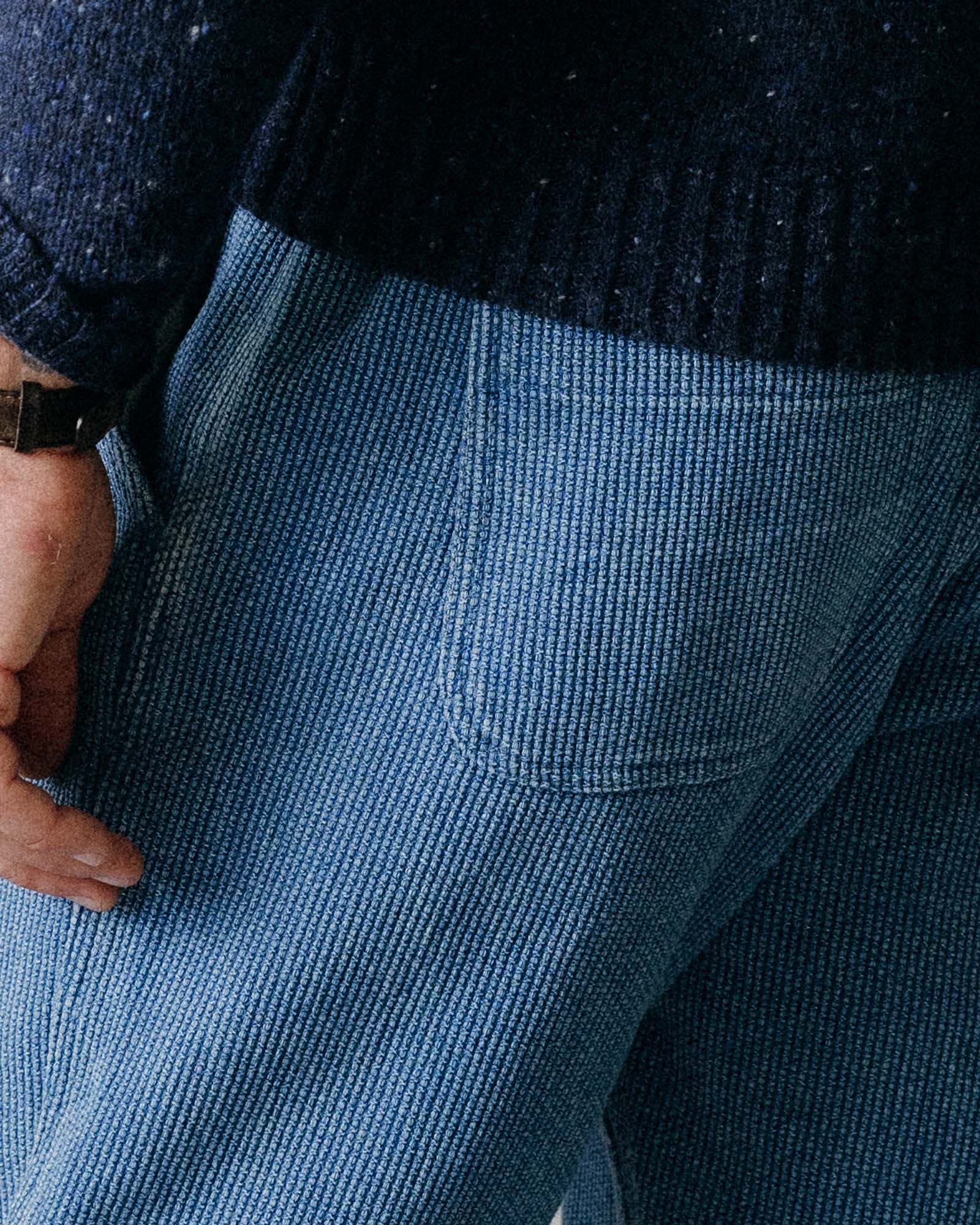 The Apres Pant in Washed Indigo Sashiko